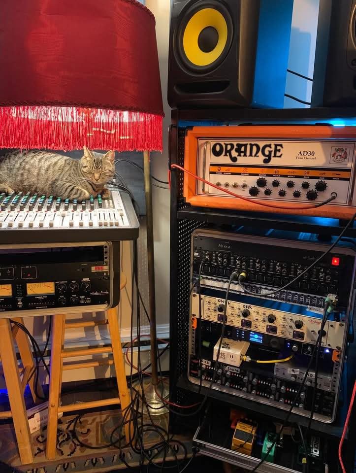 Studio gear with Orange amp and recording console